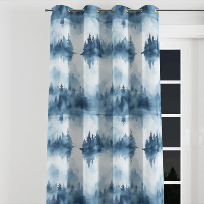 Rideaux abstraits pour chambre à coucher - Rideau à œillets Coastal Rustic Lake Mist - 1 panneau