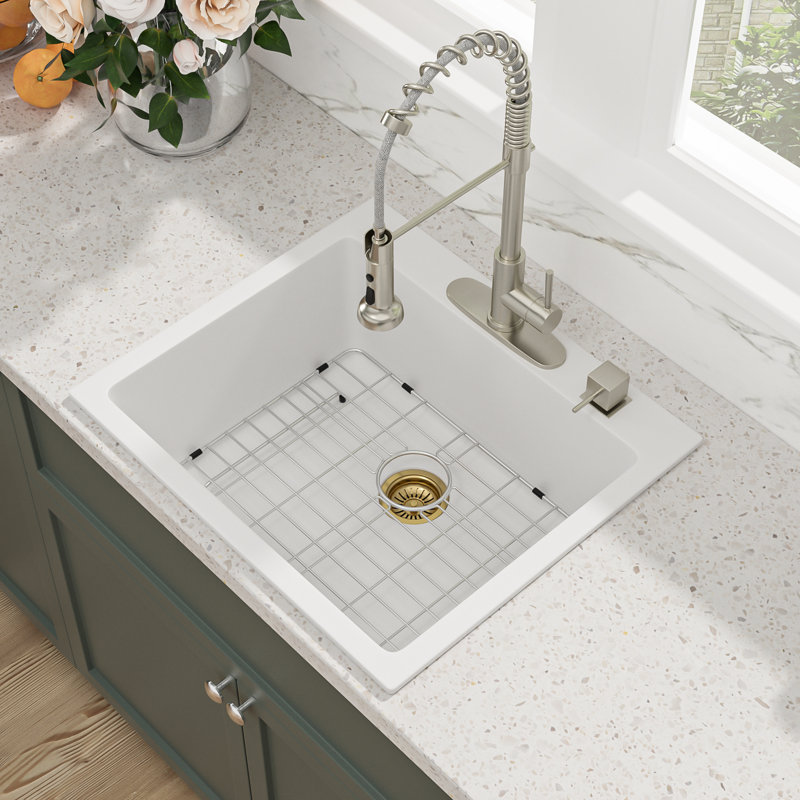 25" L x 22" W Granite Composite Kitchen Sink Single Bowl Quartz Drop-in Kitchen Sink, White