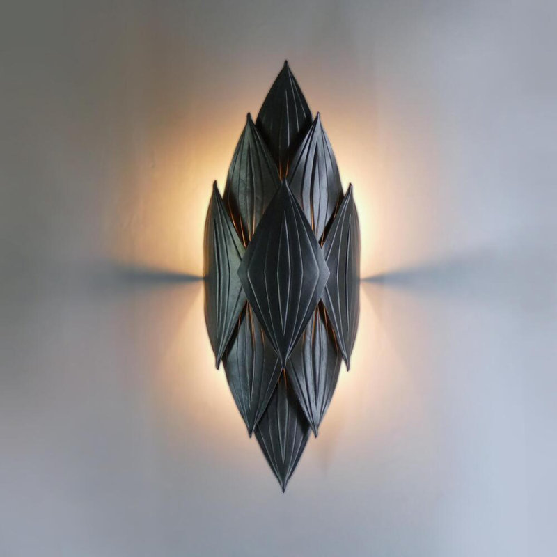Xavier Clarisse Embossed Leather Wall Sconce, Black