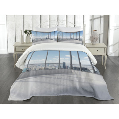 Ambesonne Cityscape Bedspread Set 3 Pcs Office with Sunny Sky King Sky Blue Grey and White -  bed_34805_king