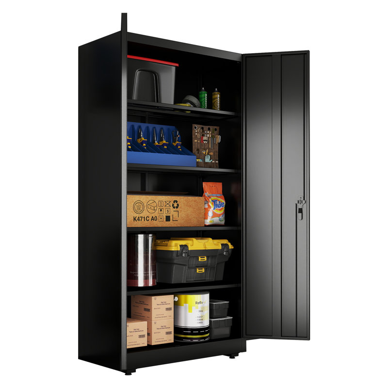 71'' H Metal Garage Storage Cabinet with Locking Doors and Adjustable Shelves, Black