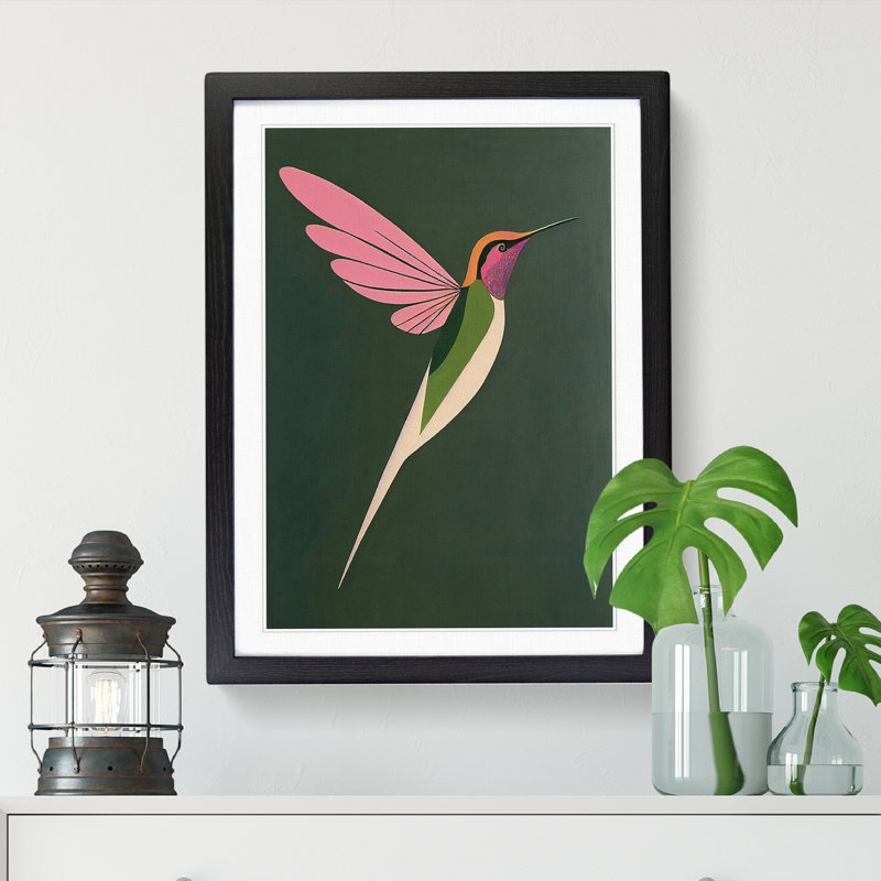Boxworth Hummingbird Unique Art Vol.2 - Picture Frame Print, 46cm H x 34cm W x 2cm D, Walnut
