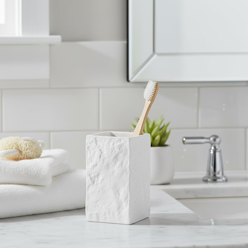 Porte-brosse à dents carré en résine, Blanc