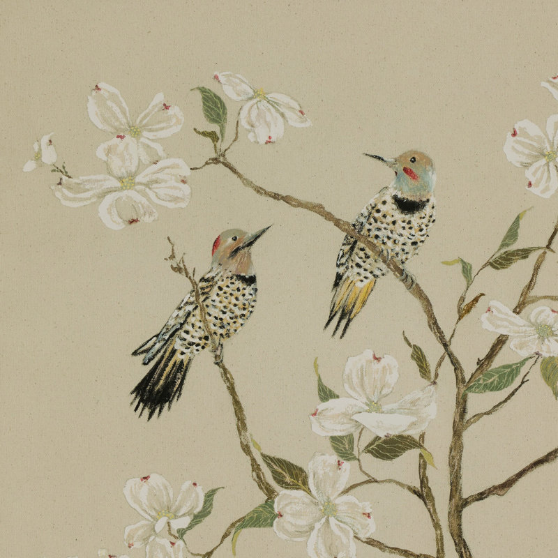 Tan Chinoiserie Painting by Laurel-Dawn Latshaw, 40" H x 26" W