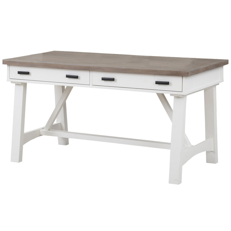 Bankhead Writing Desk with Built in Outlets, Weathered Natural Top/Cotton Base