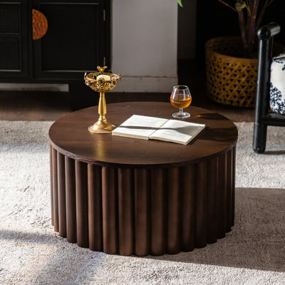 Table basse ronde relevable à la main, piédestal stable, rangement ouvert à la base, profondeur de 27,02 pouces, pour la structure solide de l'espace de vie principal, caché à l'intérieur, maison de détente