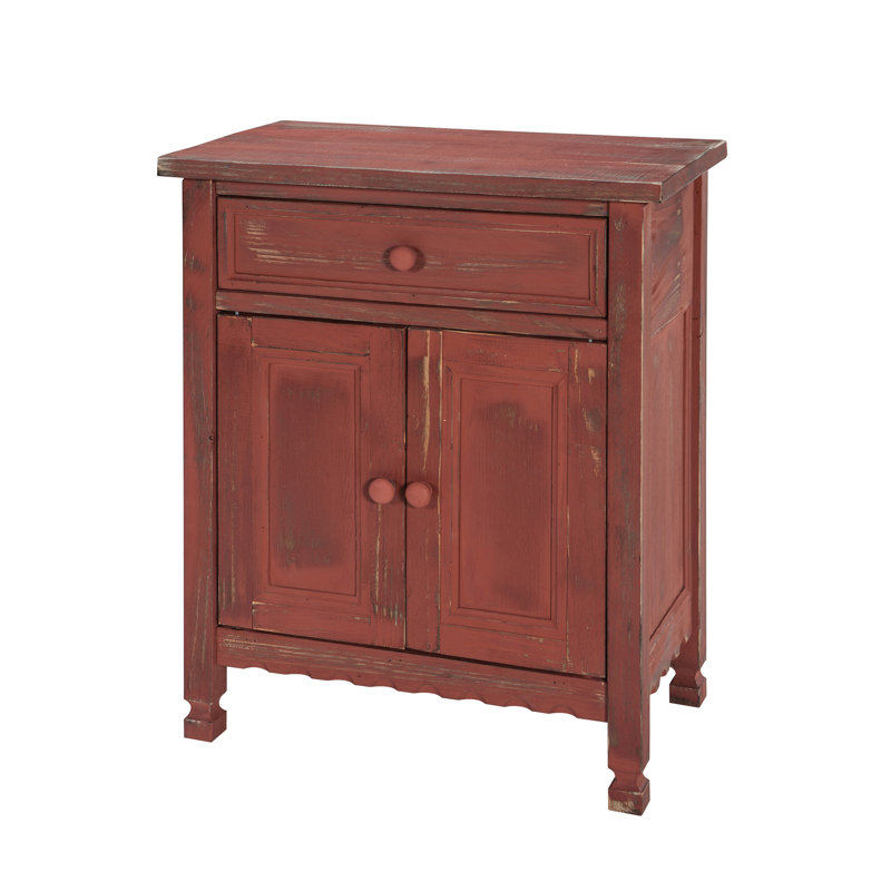 Country Cottage Accent Cabinet with Drawer, Adjustable Shelf & 2 Doors, Red, Red