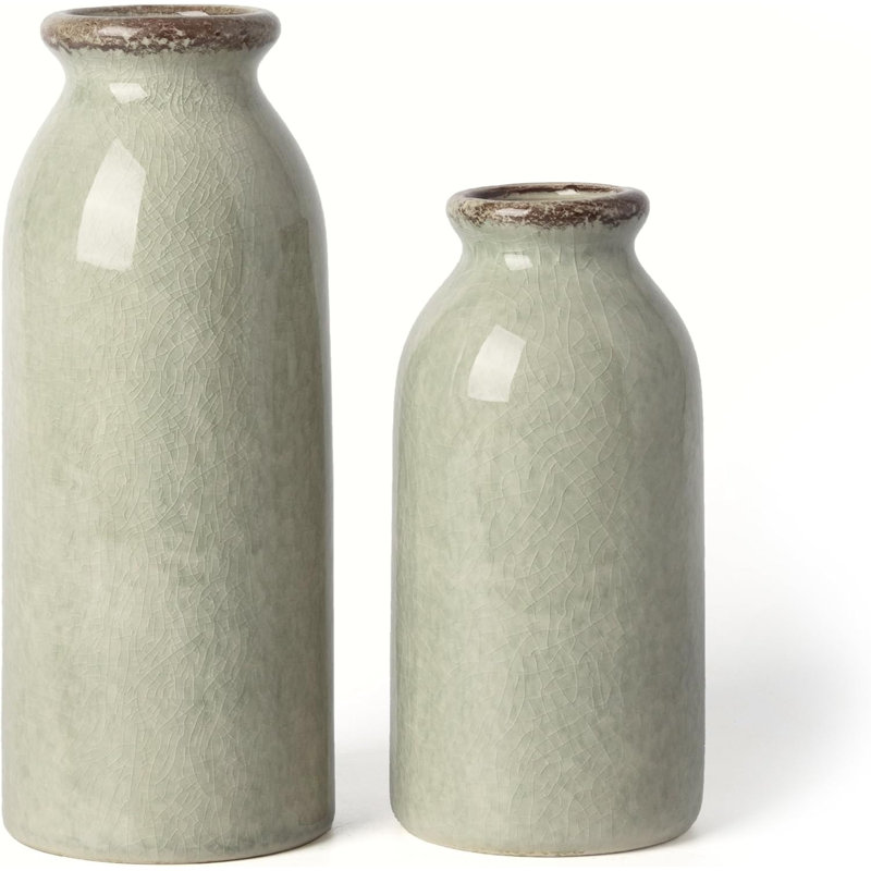 Rustic Ceramic Vases Home Decor, Sage Green