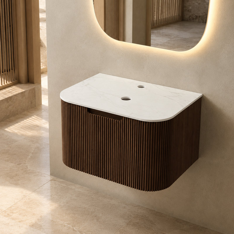 Base de meuble-lavabo mural 24 po avec comptoir en pierre artificielle, lavabo non inclus