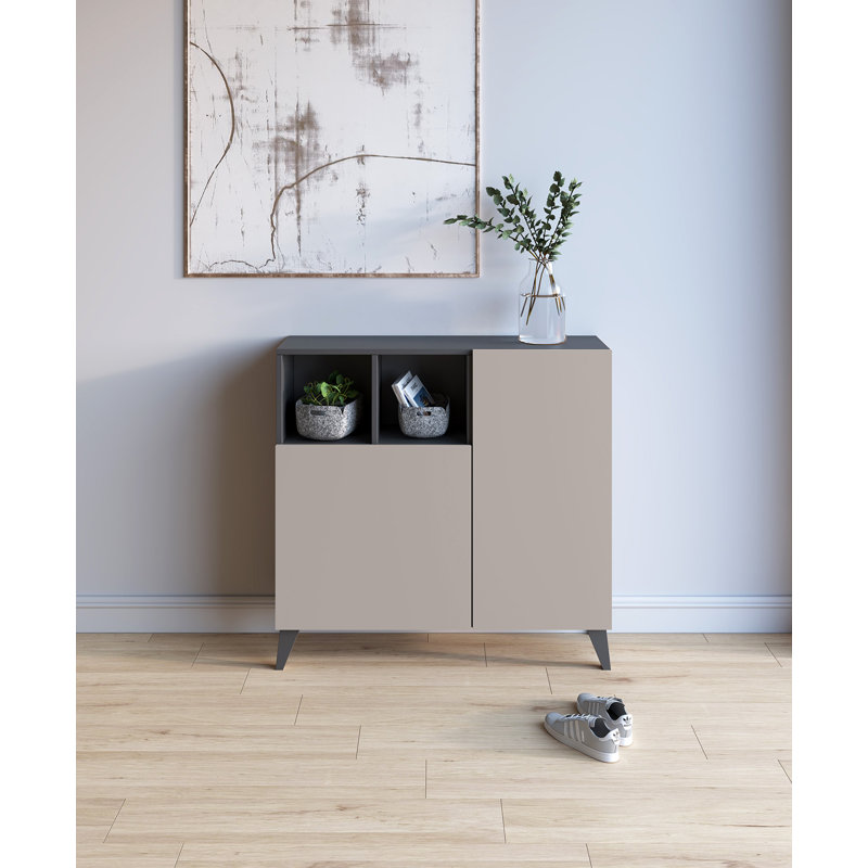 12 Pair Shoe Storage Cabinet, Jet Black/Taupe