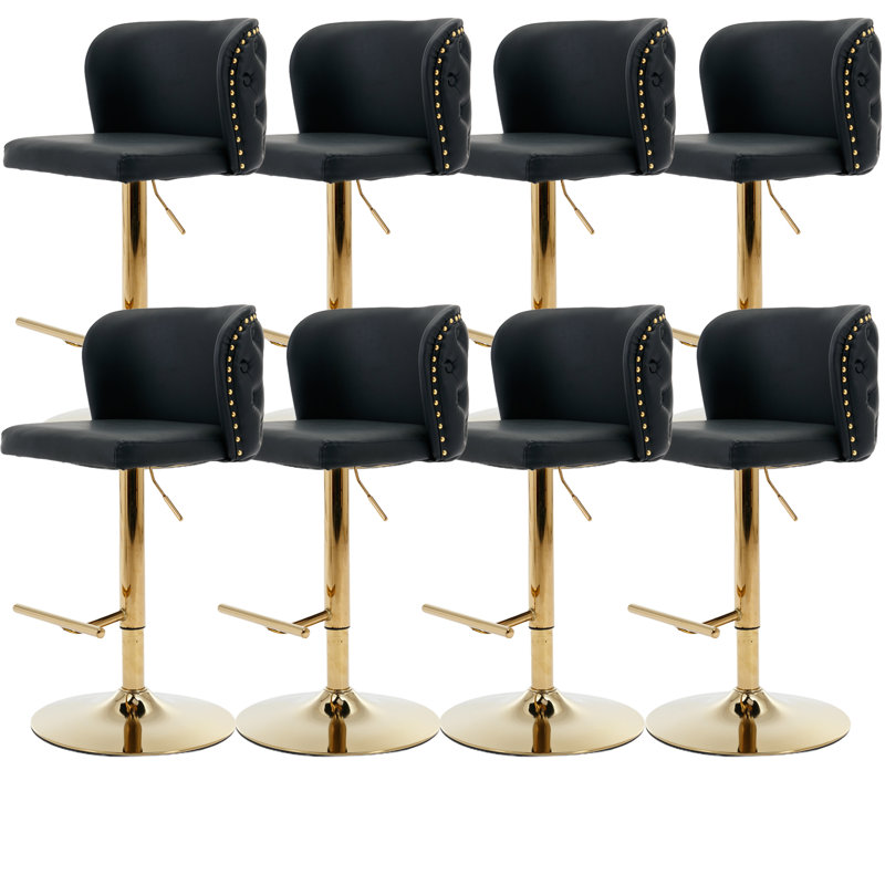 Ensemble de 8 tabourets de bar à hauteur cloutée Modern, Noir et or