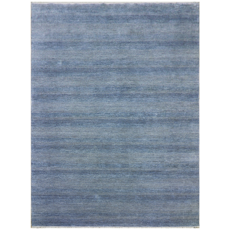 Tapis argent et bleu noué à la main de haute qualité, Rectangulaire 8 pi x 10 pi