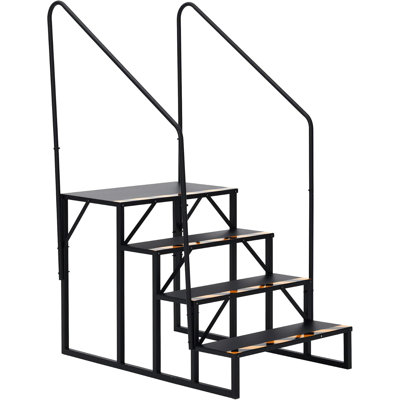2-Step RV Stairs with Handrail, Portable Camper Steps for Travel Trailer & Hot Tub, Outdoor Stairs with Non-Slip Treads & Powder Coated Frame