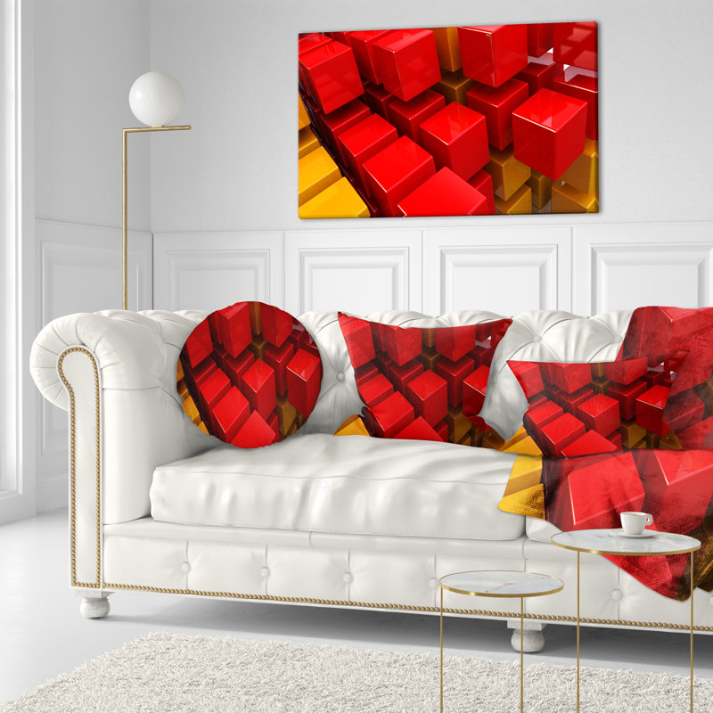 Coussin Fractal 3D Red N Yellow Cubes - Abstract, H 12 po x l 20 po