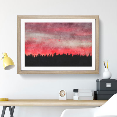 Pink Sunset Above A Forest - Single Picture Frame Print on MDF