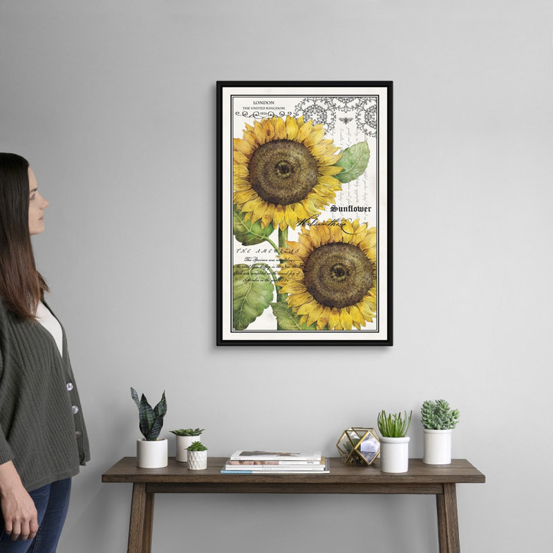 Art mural sur toile Botanical Sunflower, H 20 po x l 30 po x P 1,25 po, Cadre noir