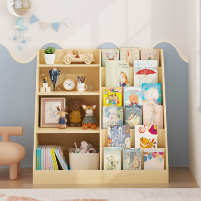 Organisateur de rangement pour enfants et bibliothèque de jouets pour enfants, étagère à livres multifonctionnelle en bois pour enfants avec présentoir dans la chambre de jeux pour enfants, enfants, tout-petits (naturel)