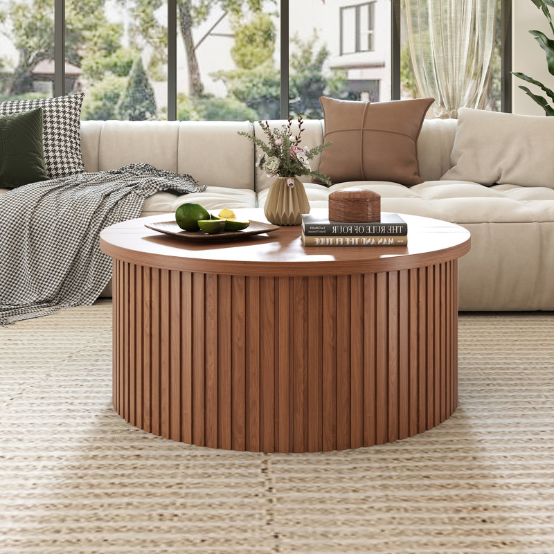 Lift Top Coffee Table With Storage, Fluted Round Coffee Tables, Walnut