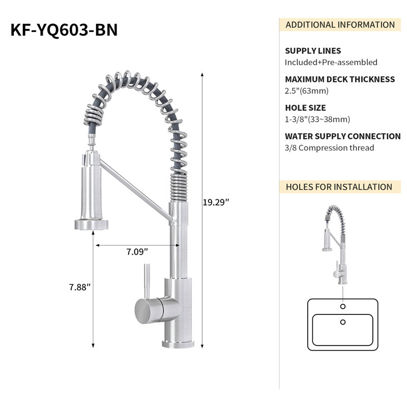 Stainless Steel 304 Kitchen Faucet - Brushed Nickel, Sleek Modern Design For Home Nickel Design, Long-Term Durability, Nickel