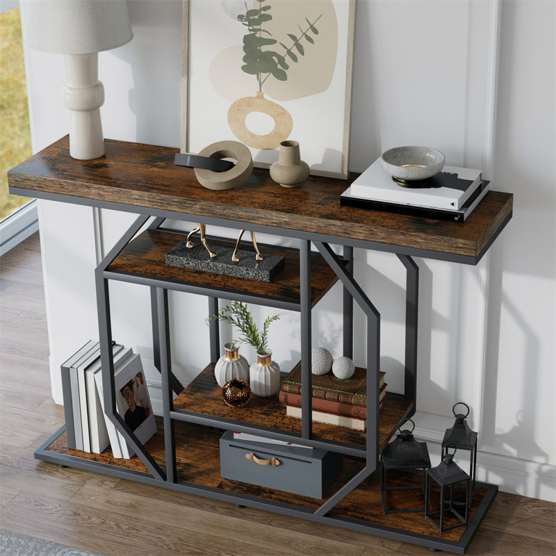 Industrial Console Table 4 Tier Entryway Table for Living Room, Hallway, Foyer