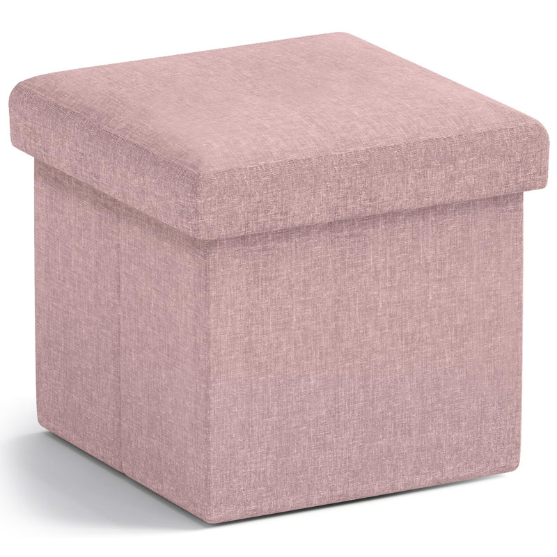 Small Foldable Square Linen Storage Bench Suitable For Living Room, Bedroom, Dormitory, Pink