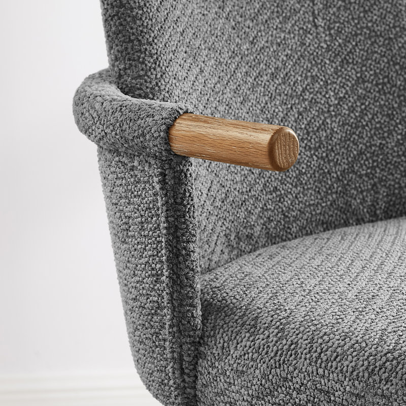 Mid-Century Modern Upholstered Swivel Barstools with Wood Legs, Gray