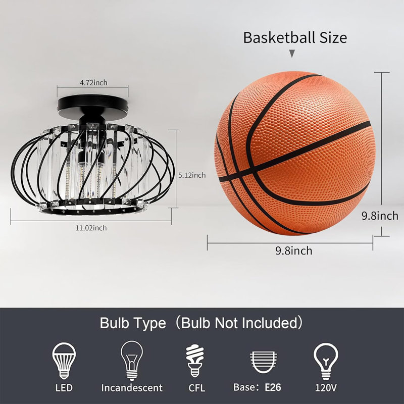 Semi Embedded Pendant Light, 5.12" H x 11.02" W x 11.02" D, Black