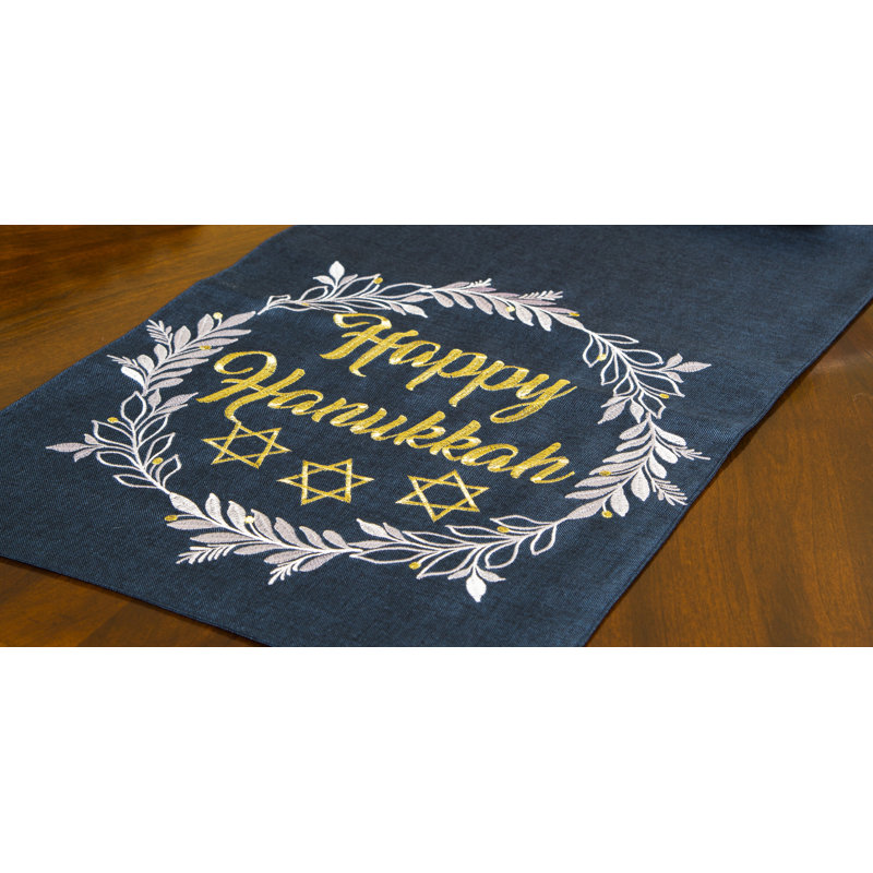 Happy Hanukkah Embroidered Table Runner, 15 By 70-Inch