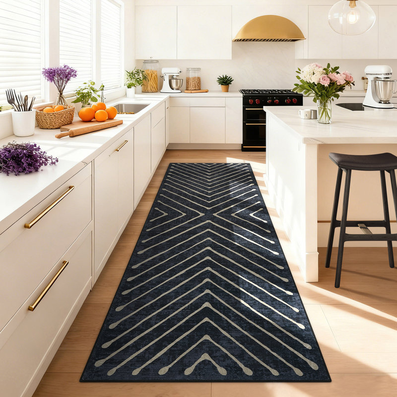 Tapis moderne à rayures lavable avec envers antidérapant pour salon, chambre, salle à manger ou bureau à domicile, Noir