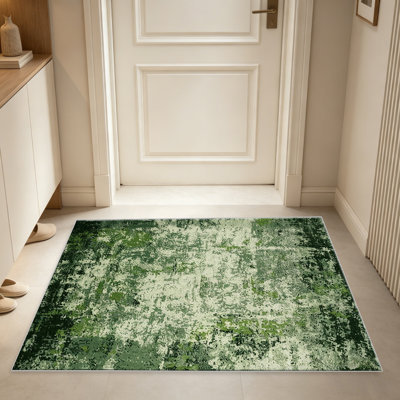 Tapis vert et blanc pour le salon, doux et confortable, convient à toutes les saisons, facile à entretenir, tapis de sol intérieur lavable à la machine, sous la table de ferme convenant à la chambre à coucher, à la salle à manger, au bureau, au patio, au balcon, à la décoration intérieure