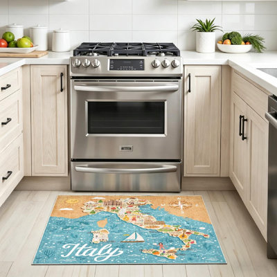 Clear Machine Washable,Map of Italy Travel with Italian Indoor Area Rug