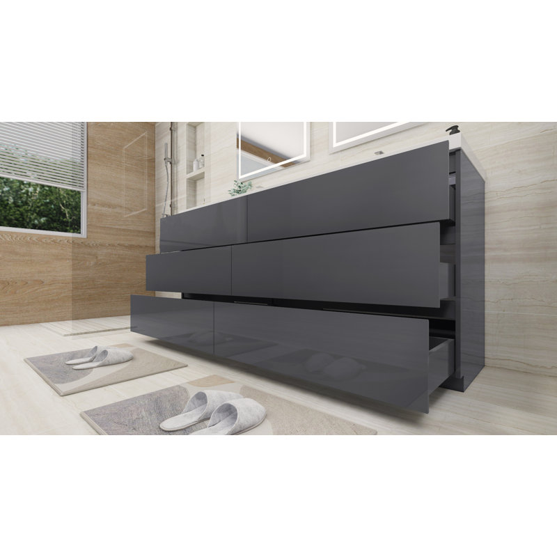 Ensemble de meuble-lavabo double 72 po Boularderie, Gris ultrabrillant