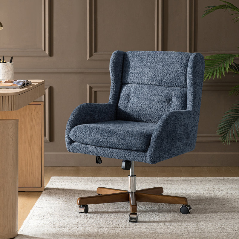 Caden Miriam Modern Wingback Chenille Swivel Tilting Simple Assembly Office Chair, Slate Blue