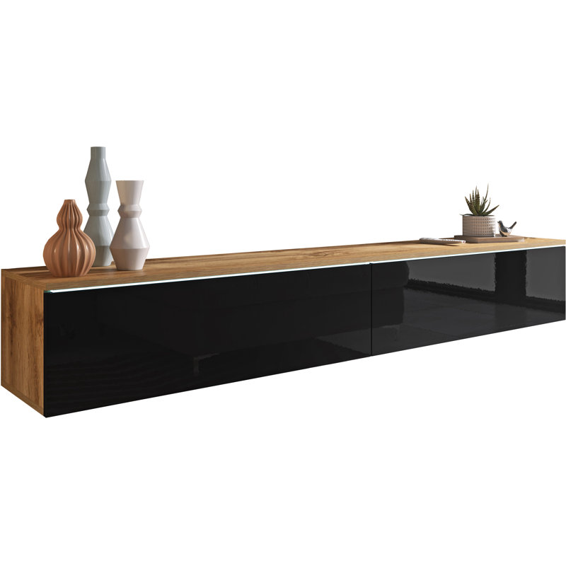 Yalaha TV Stand for TVs up to 78", Wotan Oak / Black Gloss