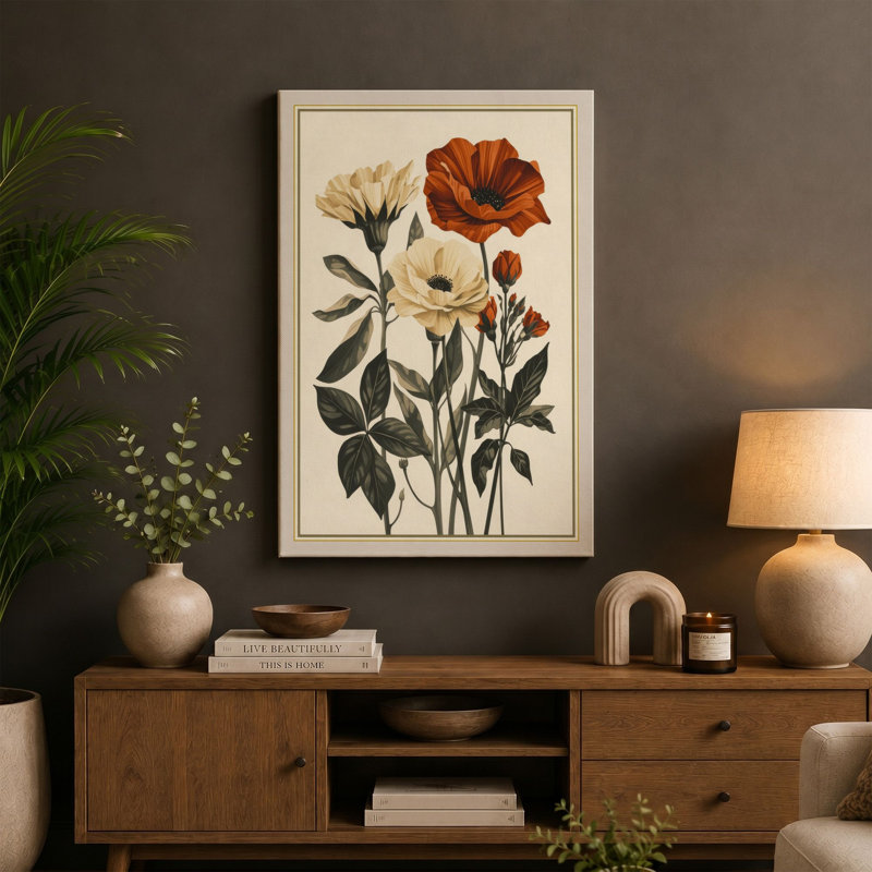 Carnation Study Botanical - Wrapped Canvas, Cream Border, 30x20 - 76.2 x 50.8 cm