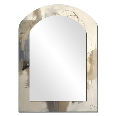 Mélange géométrique gris et beige II - grand miroir mural arqué sur métal