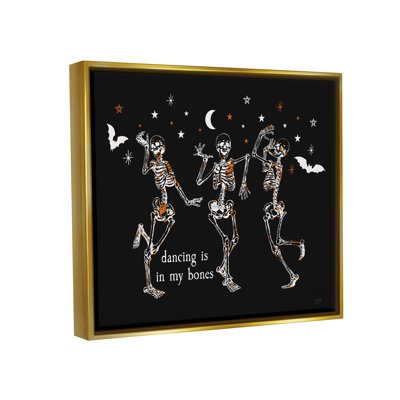 «Dancing In My Bones Skeletons» encadré sur bois par Lux + Me Designs, impression