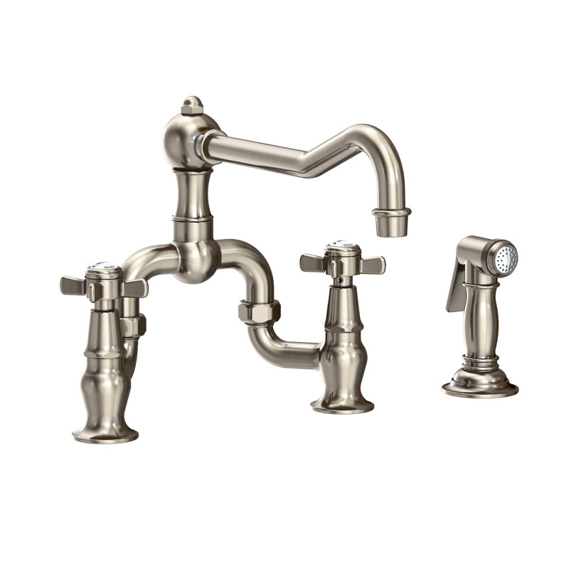 Fairfield Kitchen Bridge Faucet with Side Spray, Antique Nickel