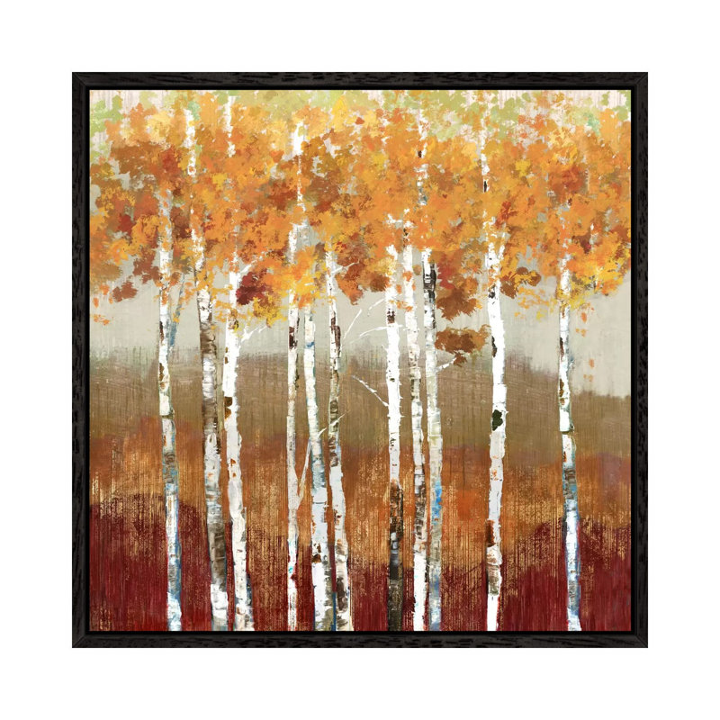 Golden Landscape 1 Piece Painting on Canvas, 45.72 cm H x 45.72 cm W, Black Framed Canvas