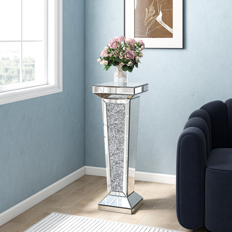 Mirrored Glass Side Table Pedestal Stand End Table 101cm	