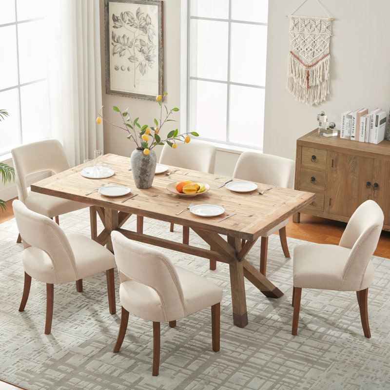Upholstered Dining Side Chairs Set of 4, Polyester Beige