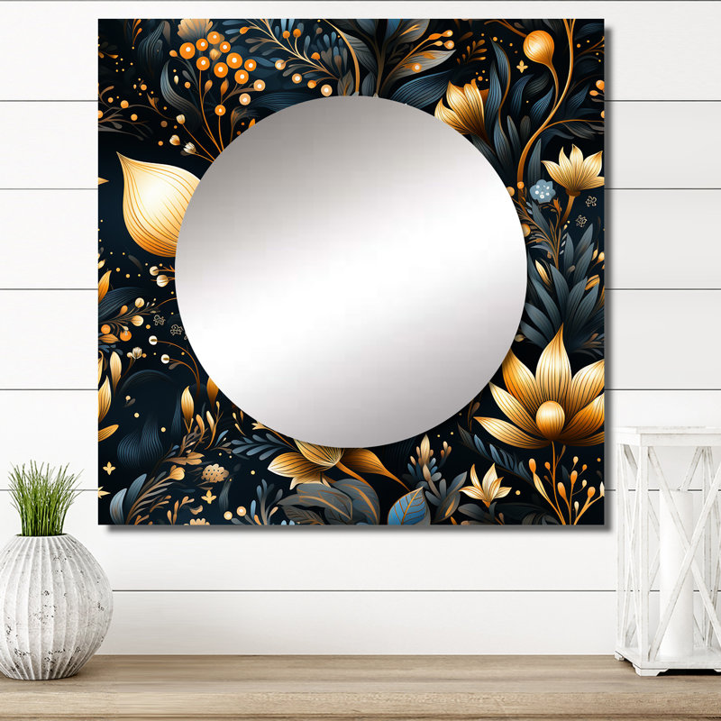 «Blue Celestial Boho», art mural miroir bohémien et éclectique carré pour salle de bain, 36 po x 36 po
