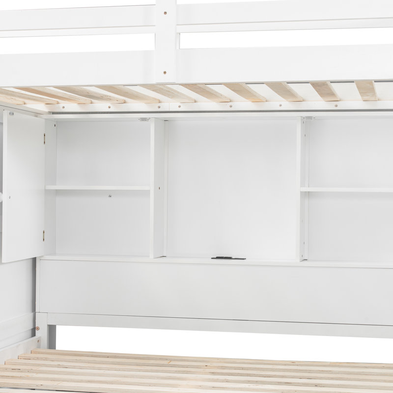 Twin Over Full L-shaped Bunk Bed With Storage Stairs, Cabinet, Armoire And Lighted, White