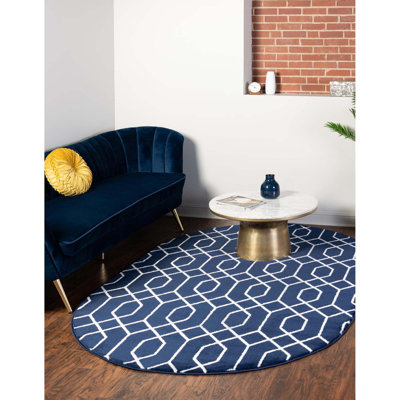 Glam Navy Blue Silver Area Rug