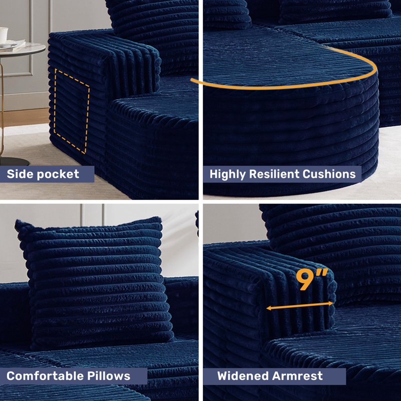 Boneless Boneless Cloud Couch, 102" L-shape Modular Sectional Sofa With Chaise, Soft Faux Fur Deep Seat, 3 Pillows & 2 Side Pockets For Living Room, Bedroom