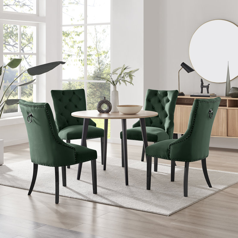 4 - Person Dining Set, Oak/Black, Green
