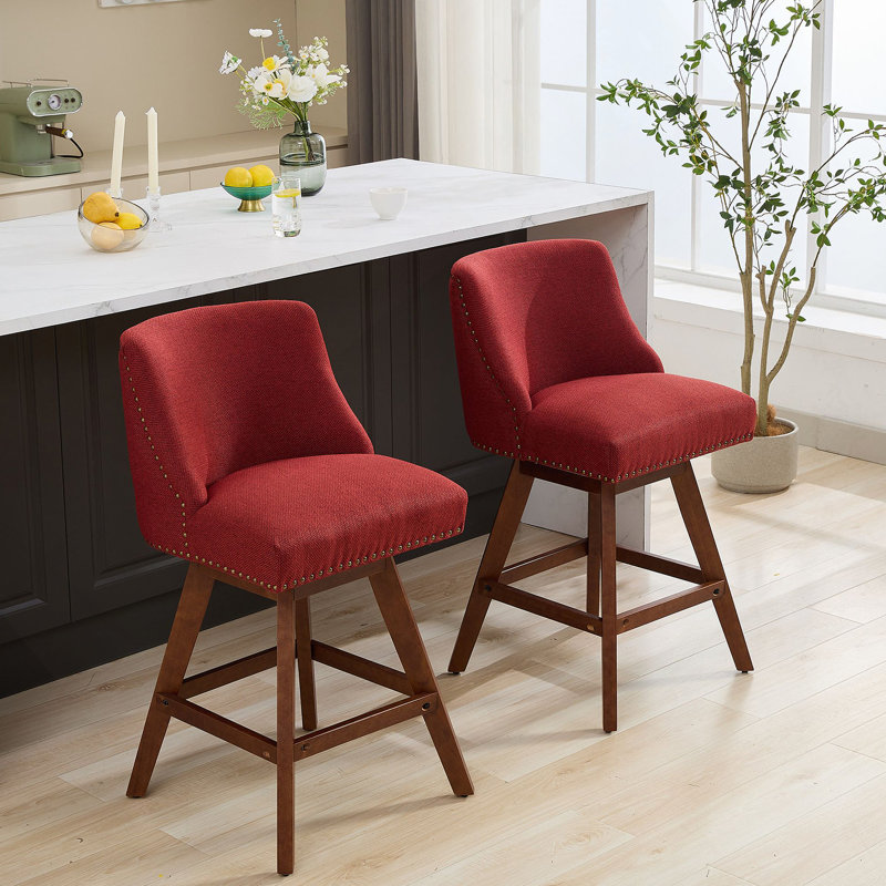 Ensemble de 2 tabourets de bar pivotants à hauteur de comptoir, siège de 26 po de hauteur, ensemble de tabourets de bar rembourrés, tissu rouge vin