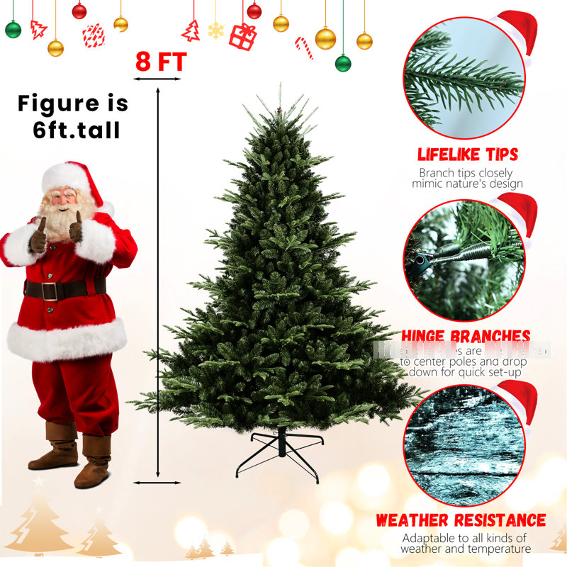 Arbre de Noël de 7 pi, 2257 pointes, pe / mixte, conception à base large pour les centres de table, structure à charnières réduit le temps d'installation, stabilité du support en métal, arbre de 65 po de largeur, 7,1 lb, grands espaces, branches rapides