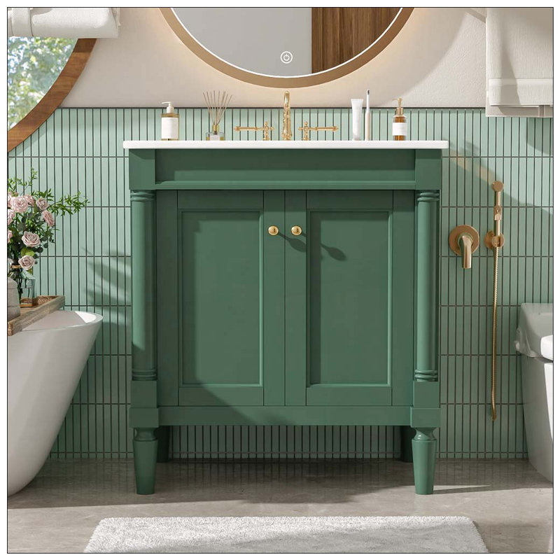 Meuble-lavabo 30 po avec lavabo en céramique, Vert