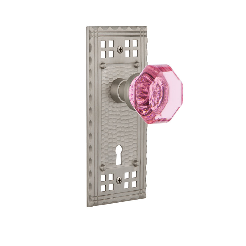 Assiette artisanale avec trou de serrure décoratif et bouton de porte rose Waldorf, Nickel satiné